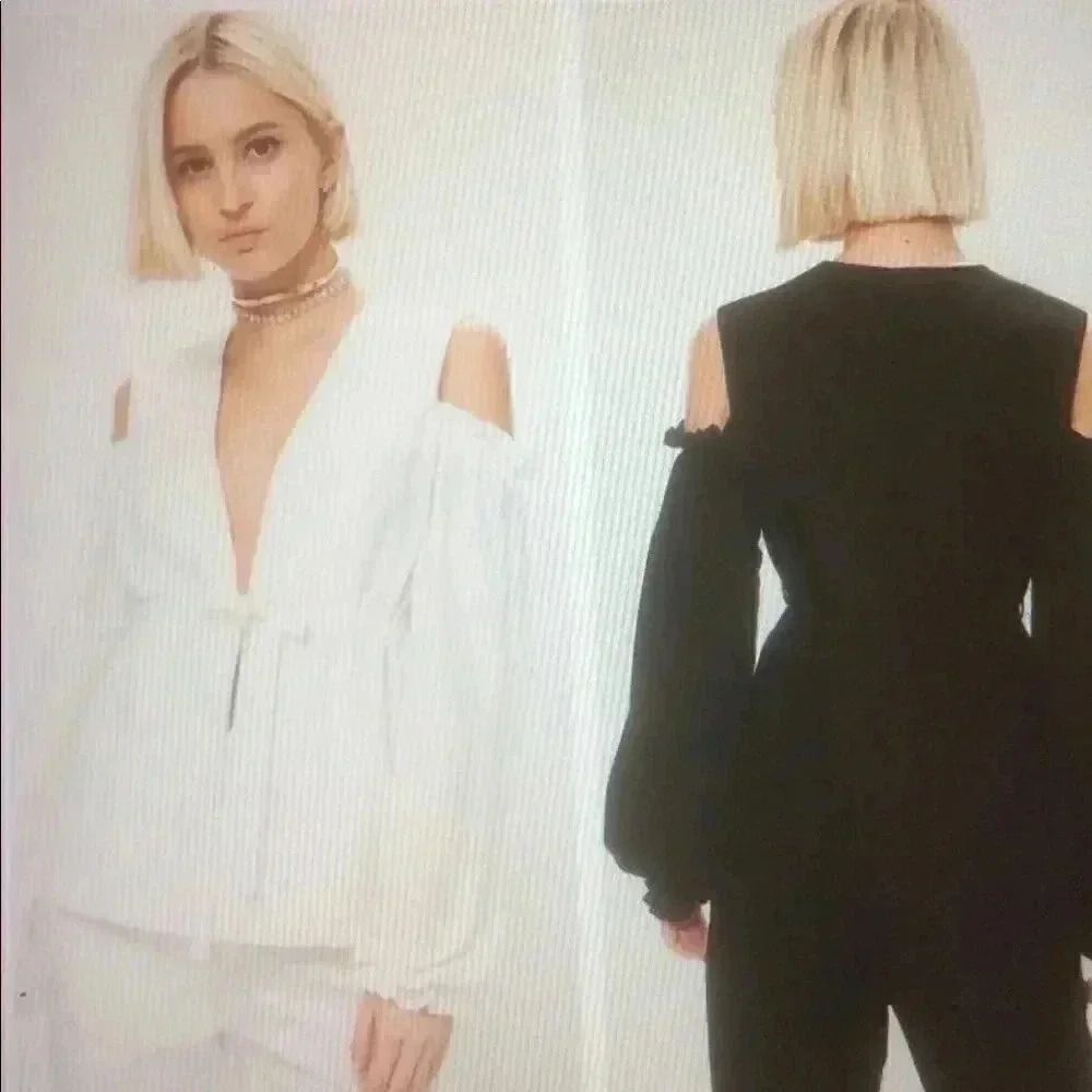 White Ruffle Cold Shoulder Top - Picture 4 of 4